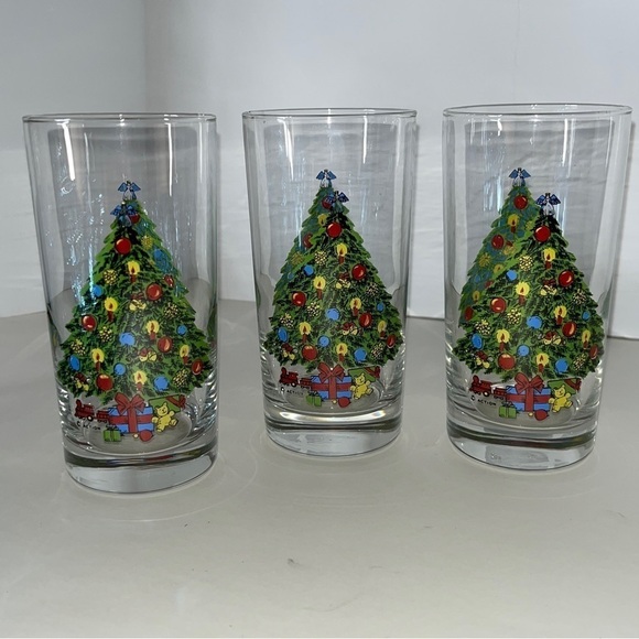 3 Vintage Carlton Christmas Tree 11 oz Hi-Ball Glasses - Picture 1 of 6